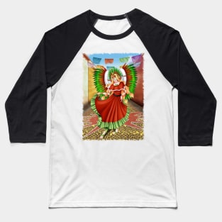 Christmas Quetzalcoatl Dress Tecnica Mask Background Jagged Baseball T-Shirt